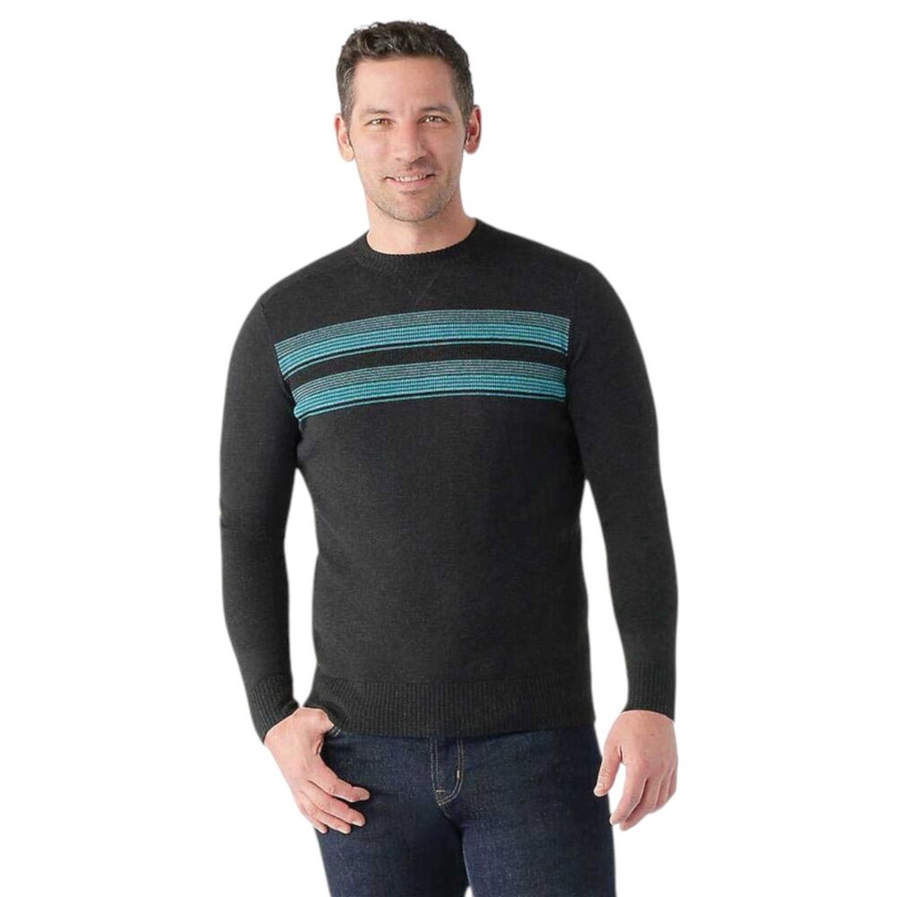 Smartwool Men's Sparwood Stripe Crew Merino Blend Sweater Charcoal Emerald XL